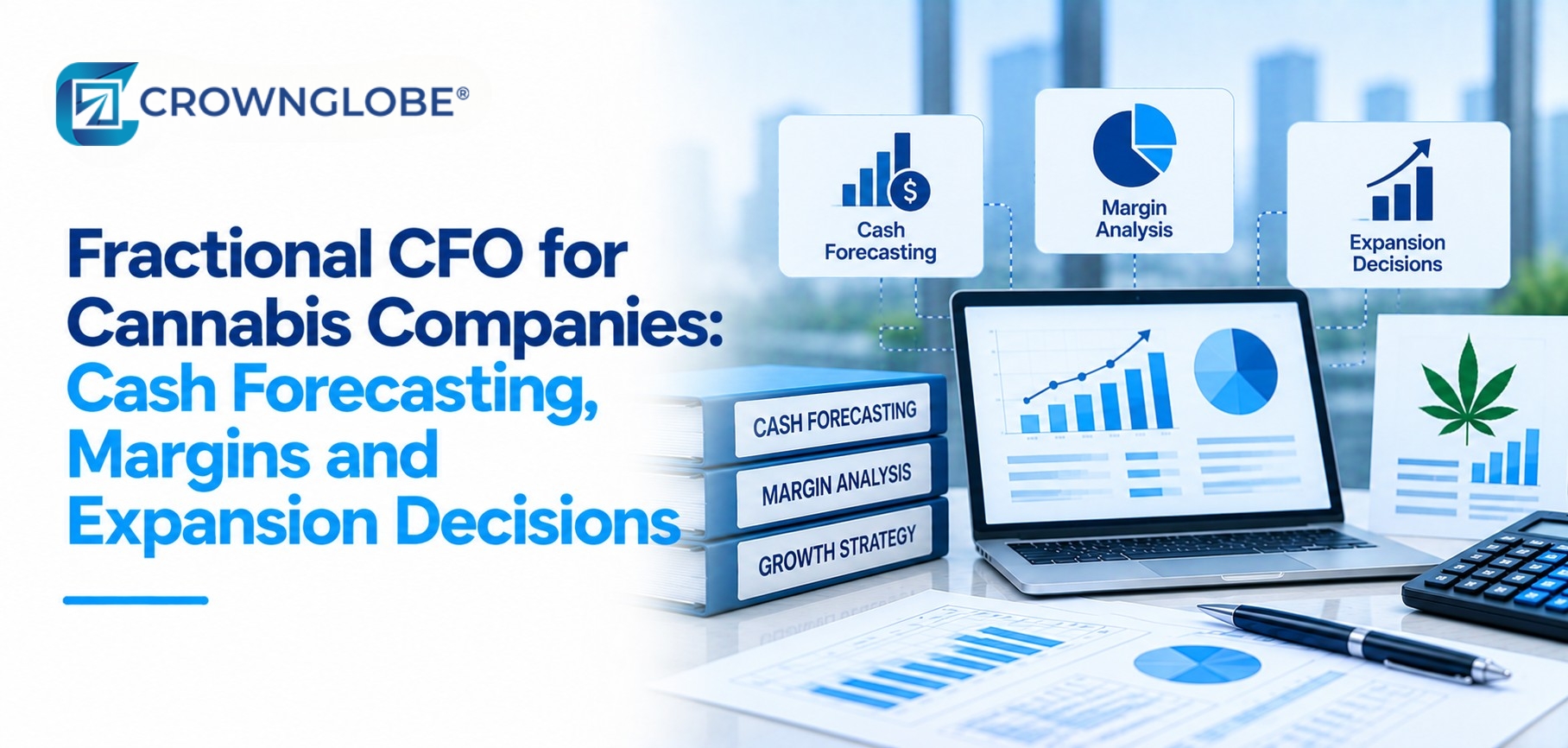 Cannabis business leaders reviewing cash forecasts, margin trends, KPI dashboards and expansion scenarios with a fractional CFO.