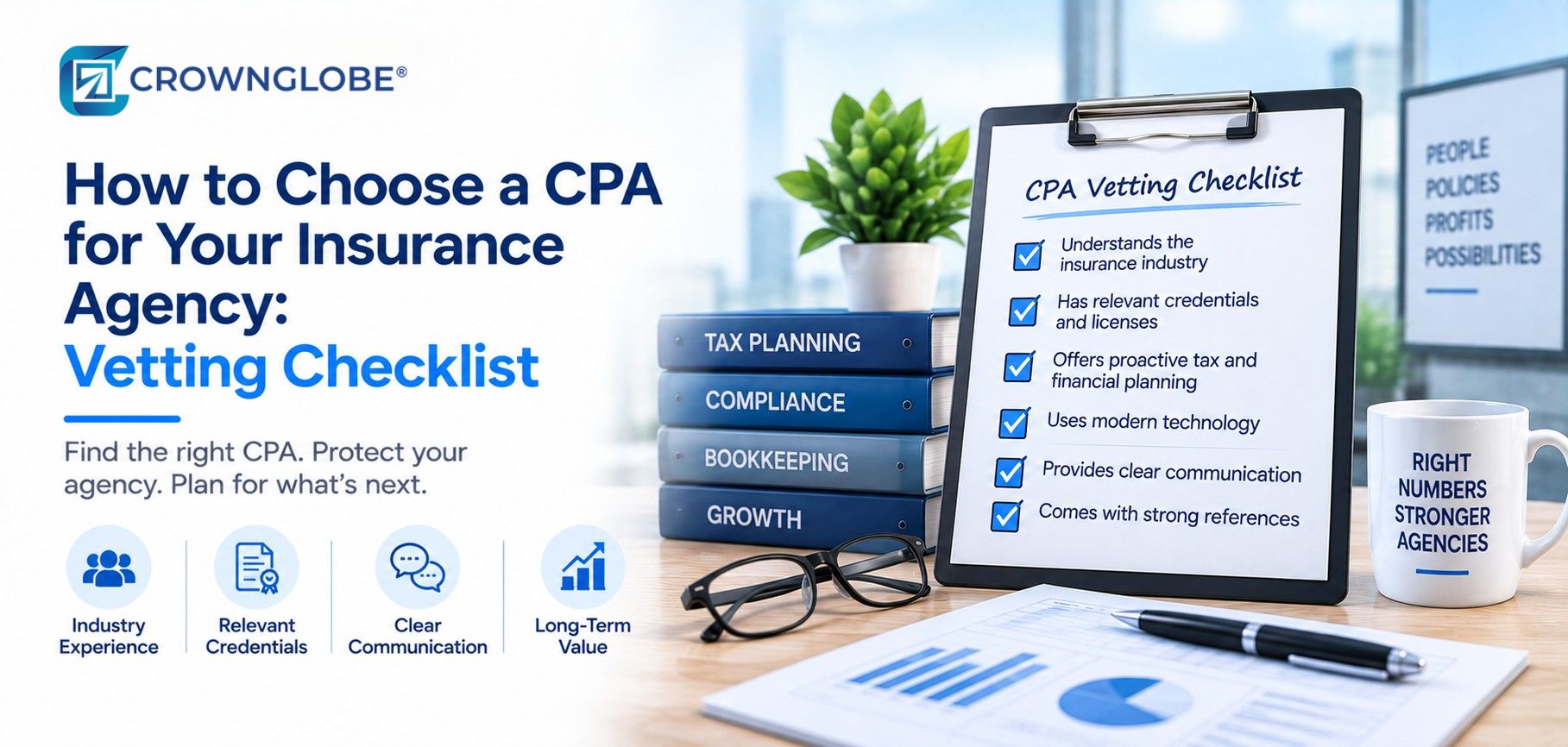Insurance agency owner comparing CPA and accounting firm candidates using a provider vetting checklist
