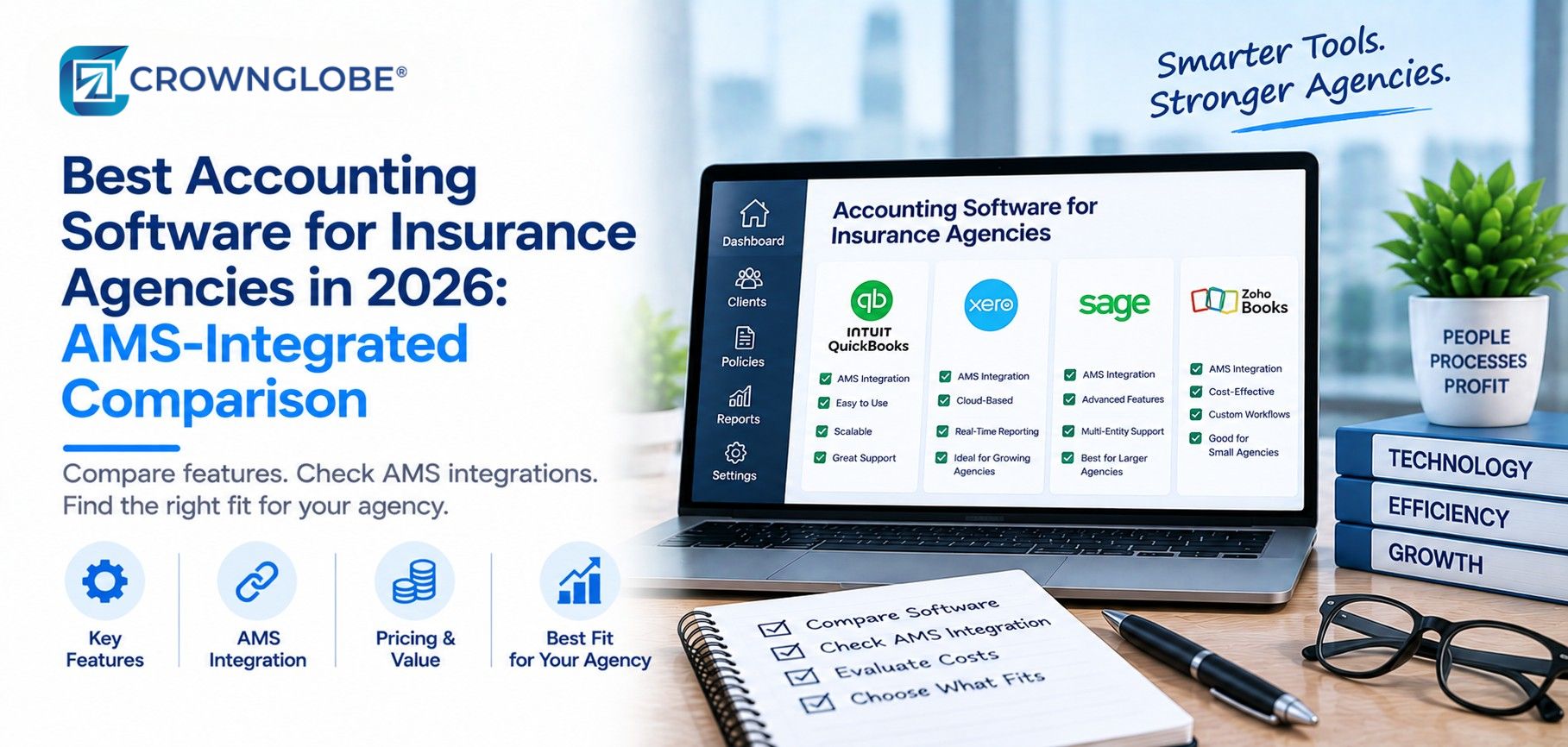 Insurance agency finance team comparing accounting software and agency management system workflows