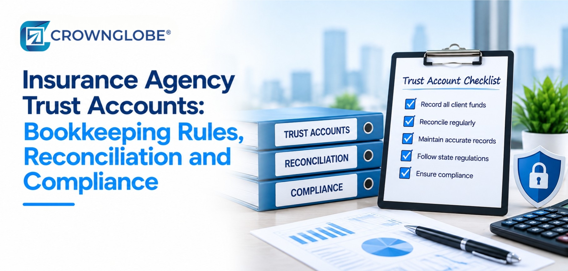 Insurance agency owner reviewing premium trust account records, carrier payables, and reconciliation details