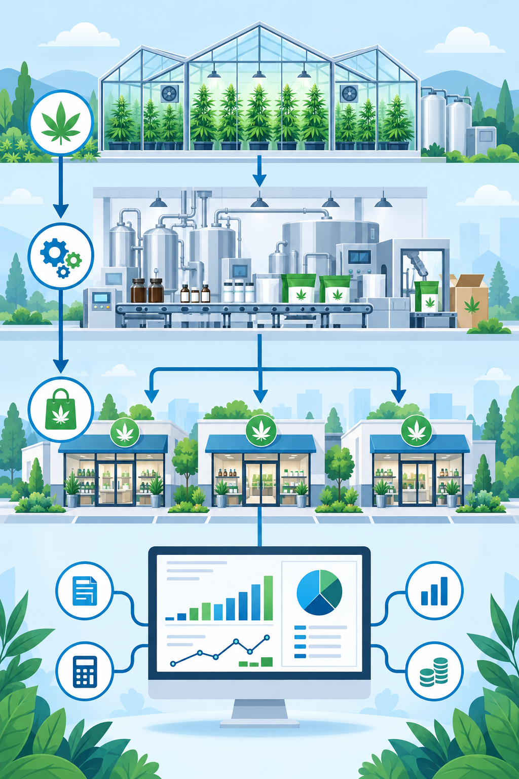 Vertically integrated cannabis operator from cultivation through processing, dispensary retail and financial reporting