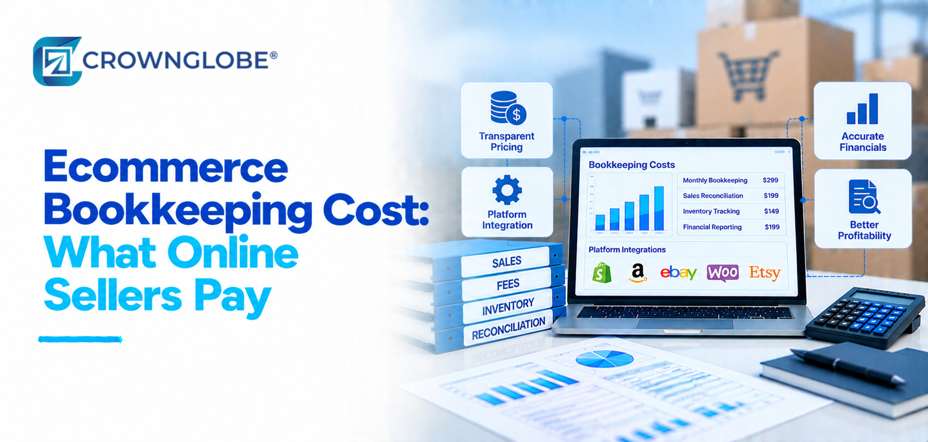 Online seller comparing ecommerce bookkeeping cost, monthly service scope, payout reconciliation and reporting requirements.