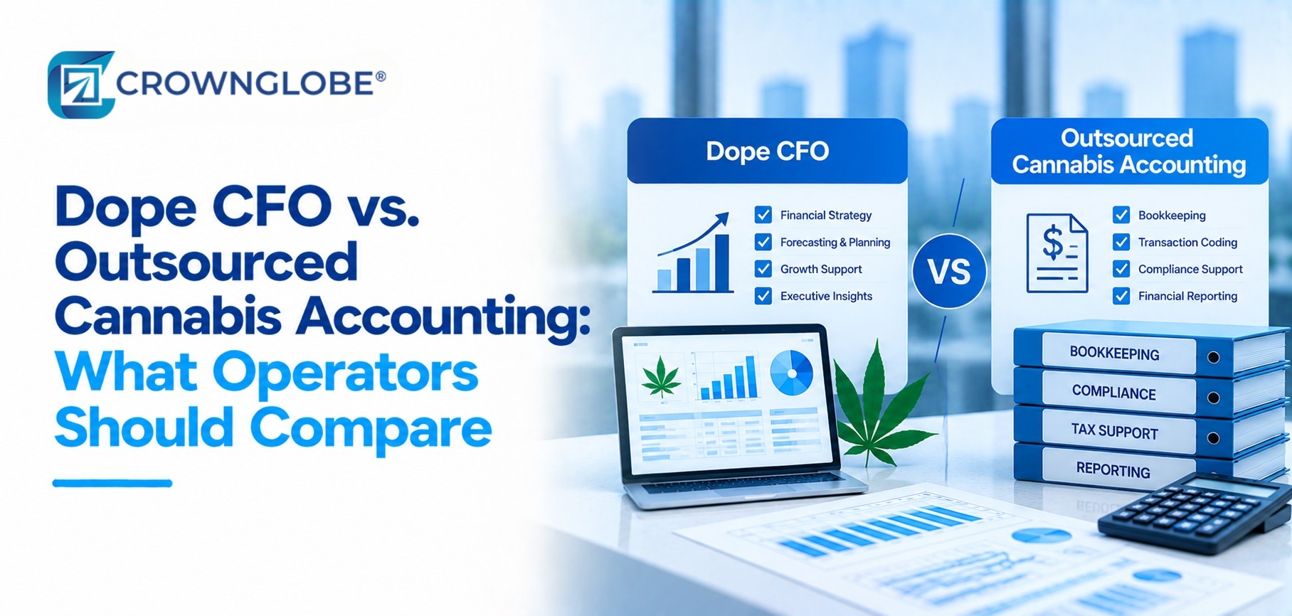 Cannabis operator comparing Dope CFO Certified Advisors with a direct outsourced cannabis accounting provider across scope, close ownership, CFO support and continuity