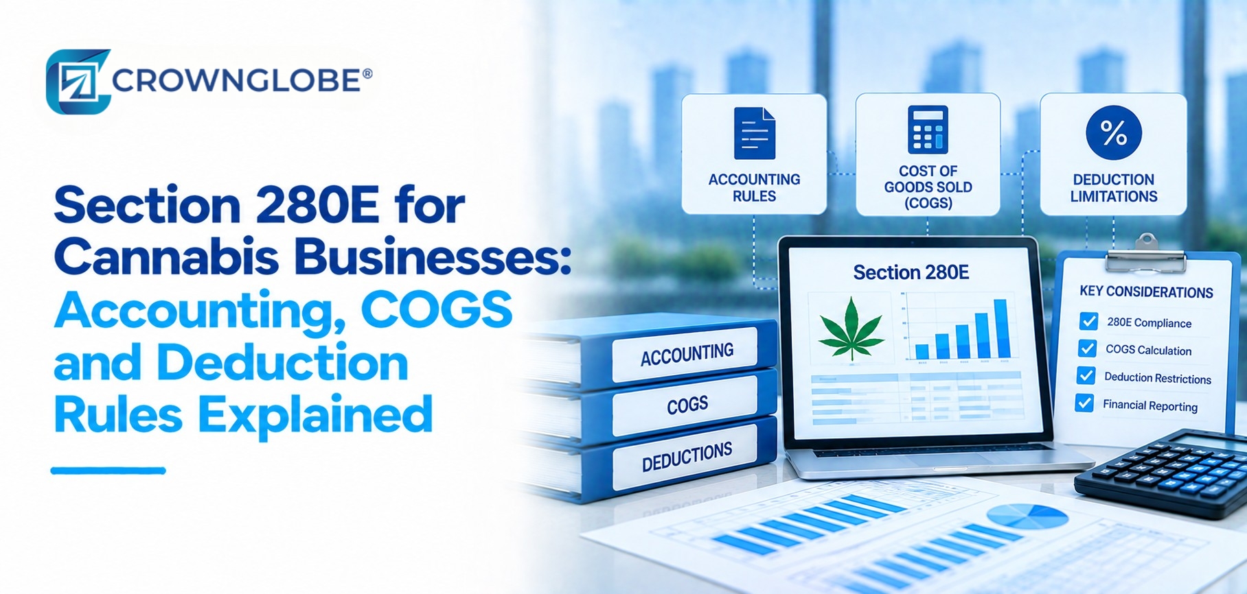 Section 280E cannabis accounting guide showing COGS, deductions, inventory and tax-record differences