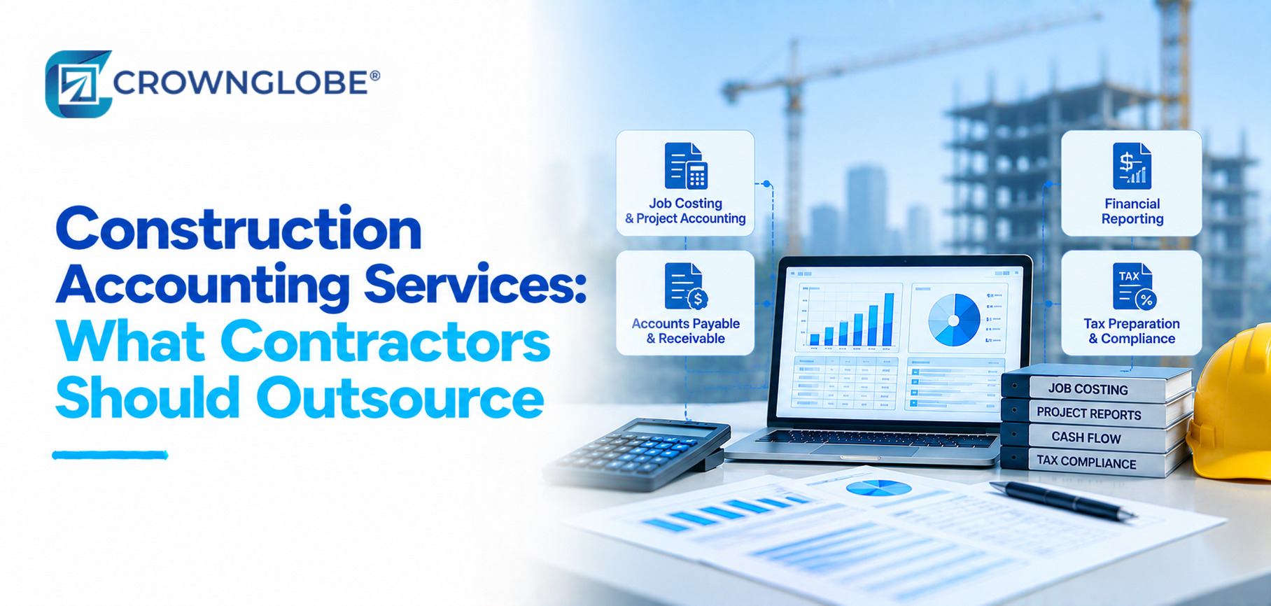 Contractor reviewing construction accounting responsibilities for outsourcing, co-sourcing, and internal ownership